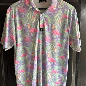 Bad Birdie Flamingo and Palm Print Polo